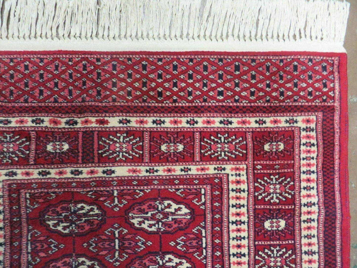 Turkoman Bokhara Vintage Rug 3x5 ft Hand Knotted Fine Wool Yamud Design Classic