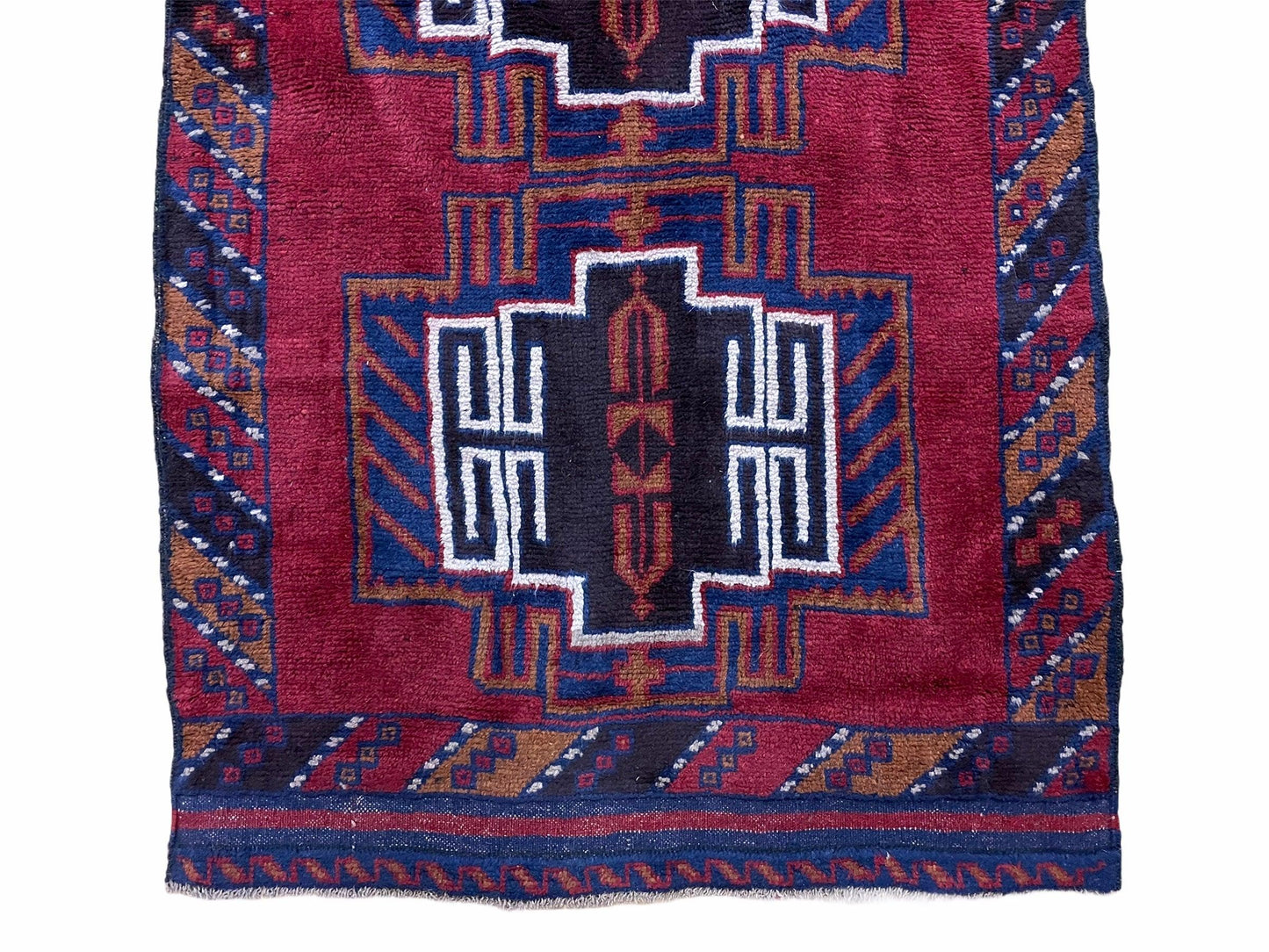 Vintage Handmade Balouchi Rug Wool Tribal Afghan Area Rug Red Beige