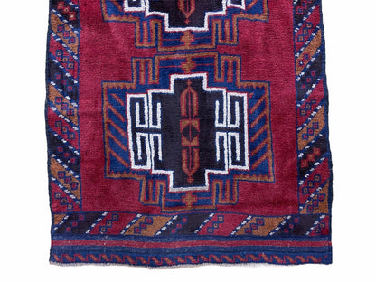 Vintage Handmade Balouchi Rug Wool Tribal Afghan Area Rug Red Beige