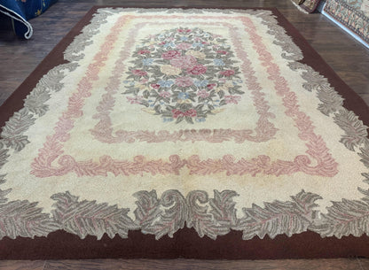 American Hand Hooked Rug 9x12 Vintage Aubusson Wool Carpet
