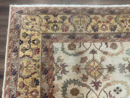 Egyptian Rug 9x12, Mahal Sultanabad Carpet, Handmade Wool Rug, Oatmeal Color