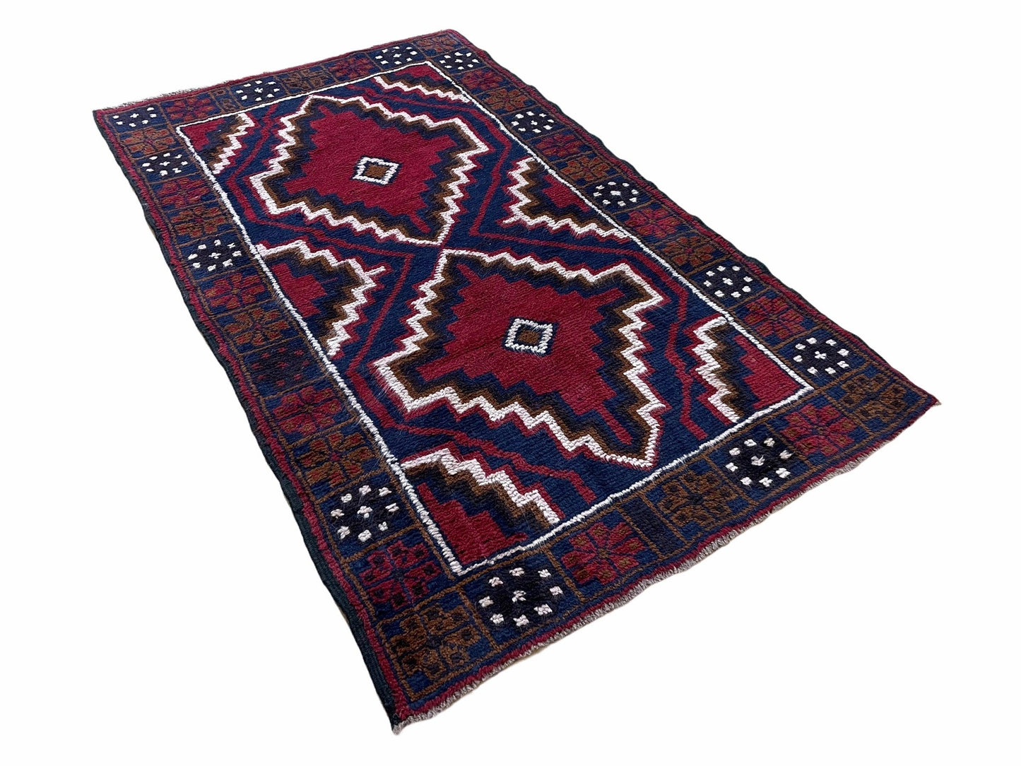 Vintage Baluchi Rug 3 X 5 Handmade Tribal Wool Afghan Red Beige
