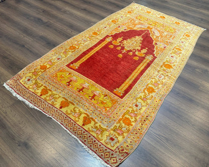 Antique Turkish Prayer Rug 4x6 Mihrab Design Hand Knotted Wool Anatolian Carpet