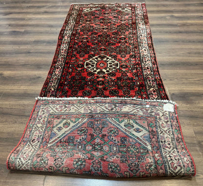 Persian Runner Rug 3x10, Wool Hand Knotted Hallway Rug 3 x 10 ft, Red and Ivory, Hamadan Angelas Runner