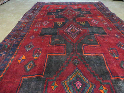 Antique Handmade Wool Rug India Geometric Oriental Vegetable Dyes 4x8 Vintage
