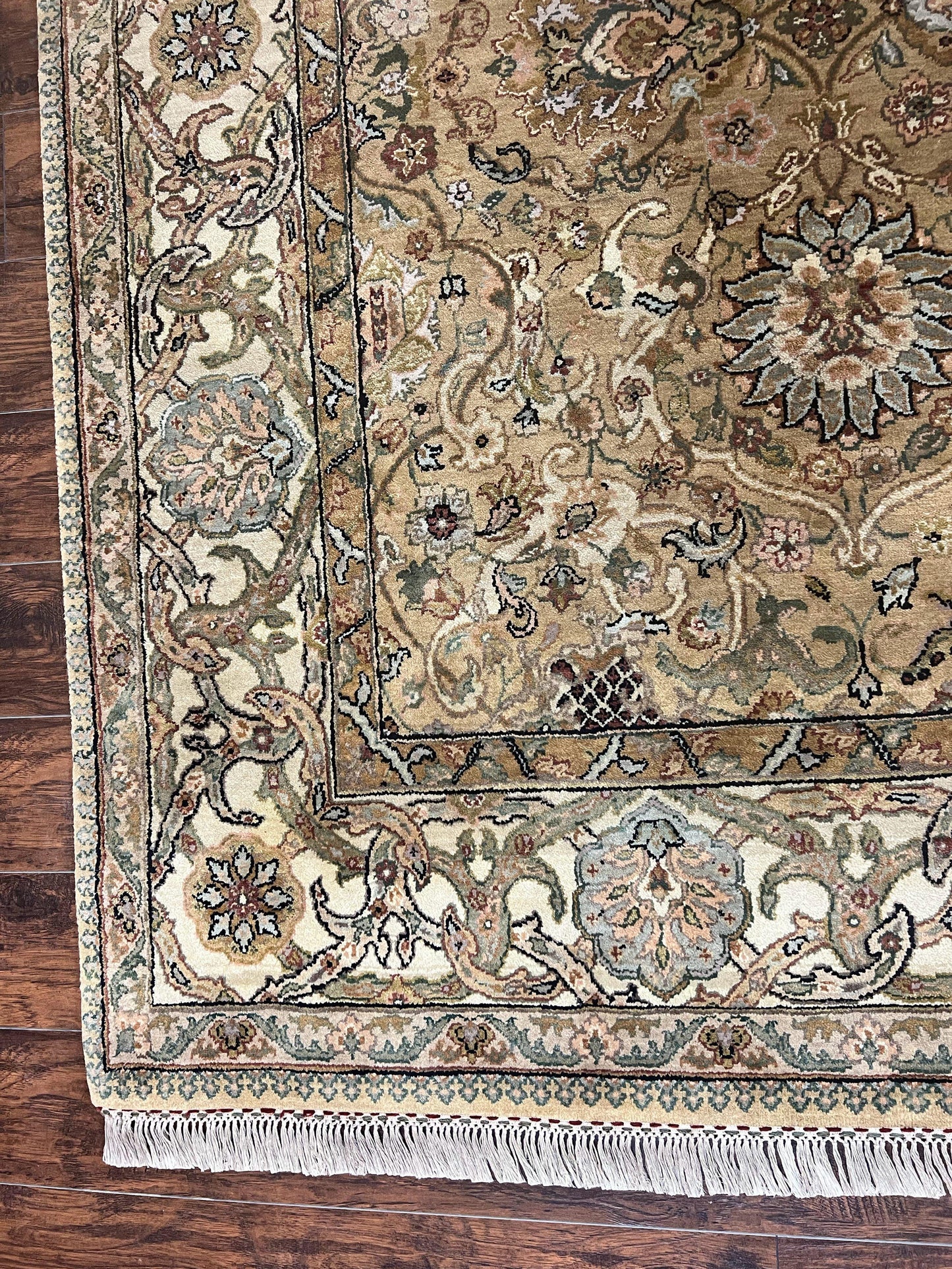 Indo Mahal Rug 8x10 Handmade Wool Indo Persian Carpet With Floral Olive Green Accents