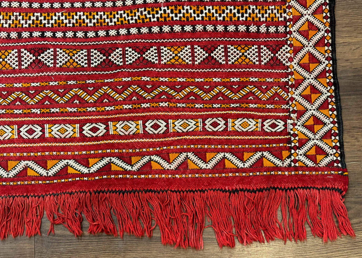 Moroccan Kilim Rug 4x8 Flatweave Bohemian Wool Area Rug In Red Ivory Orange