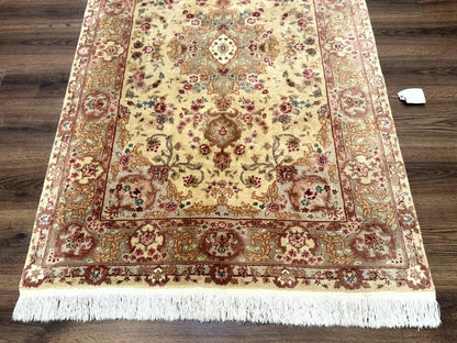 Persian Rug 4x6 Hand Knotted Wool and Silk Highlights 200 KPSI
