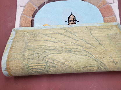 Small Judaica Rug, Rug with Jerusalem Pictorial, Chanuka Gift, Hand-Tufted, Jerusalem Gate, Vintage Judaica, Western Wall Rug, 3x4 Rug