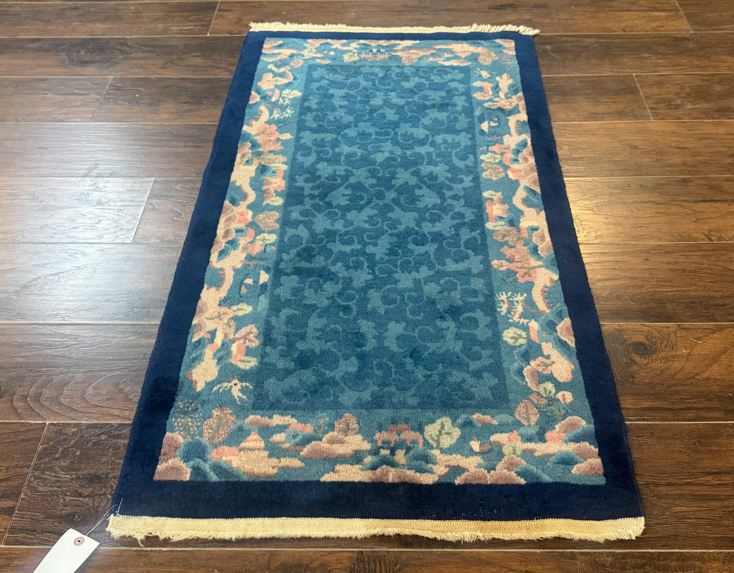 Blue Chinese Wool Rug 2.6x4 Hand Knotted Peking Style Art Deco Carpet