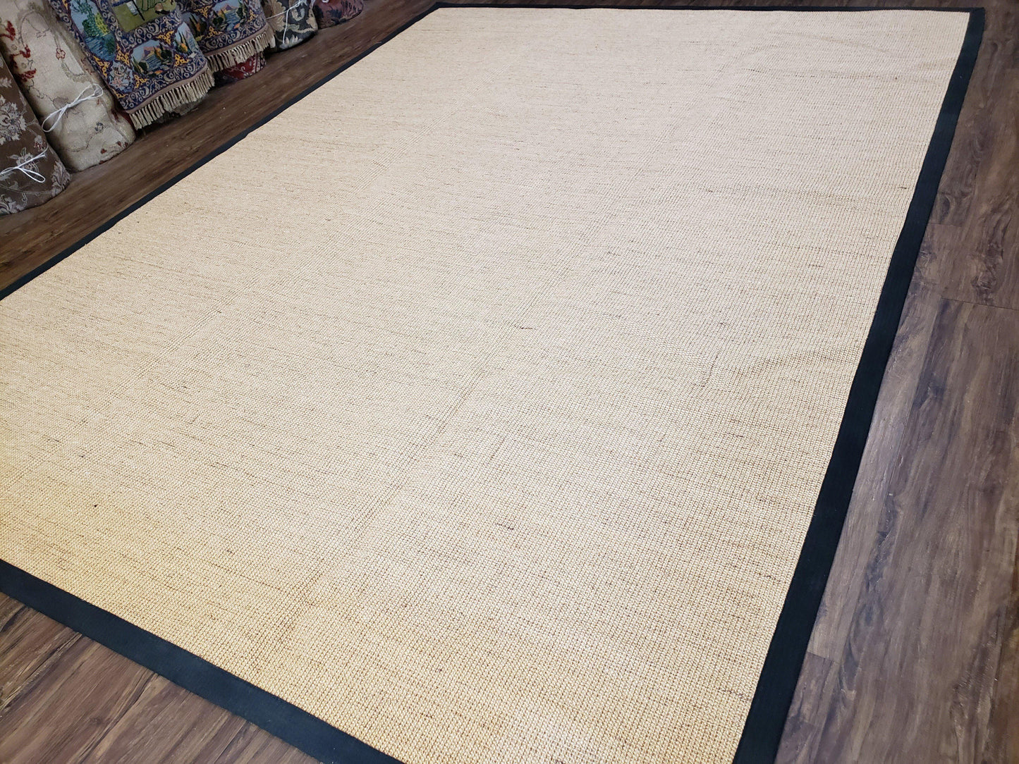 Jute Rug 8x10 Natural Fiber Area Rug With Black Border Farmhouse Style