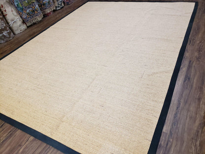 Jute Rug 8x10 Natural Fiber Area Rug With Black Border Farmhouse Style