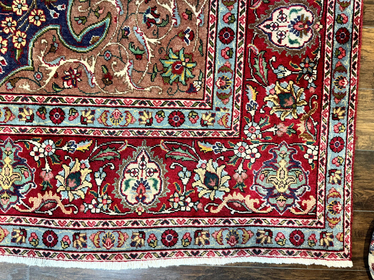 Wonderful Persian Tabriz Rug 10x14, Antique Persian Carpet, Handmade Wool Rug, Floral Medallion, Red Navy Blue, Colorful, Large Persian Area Rug