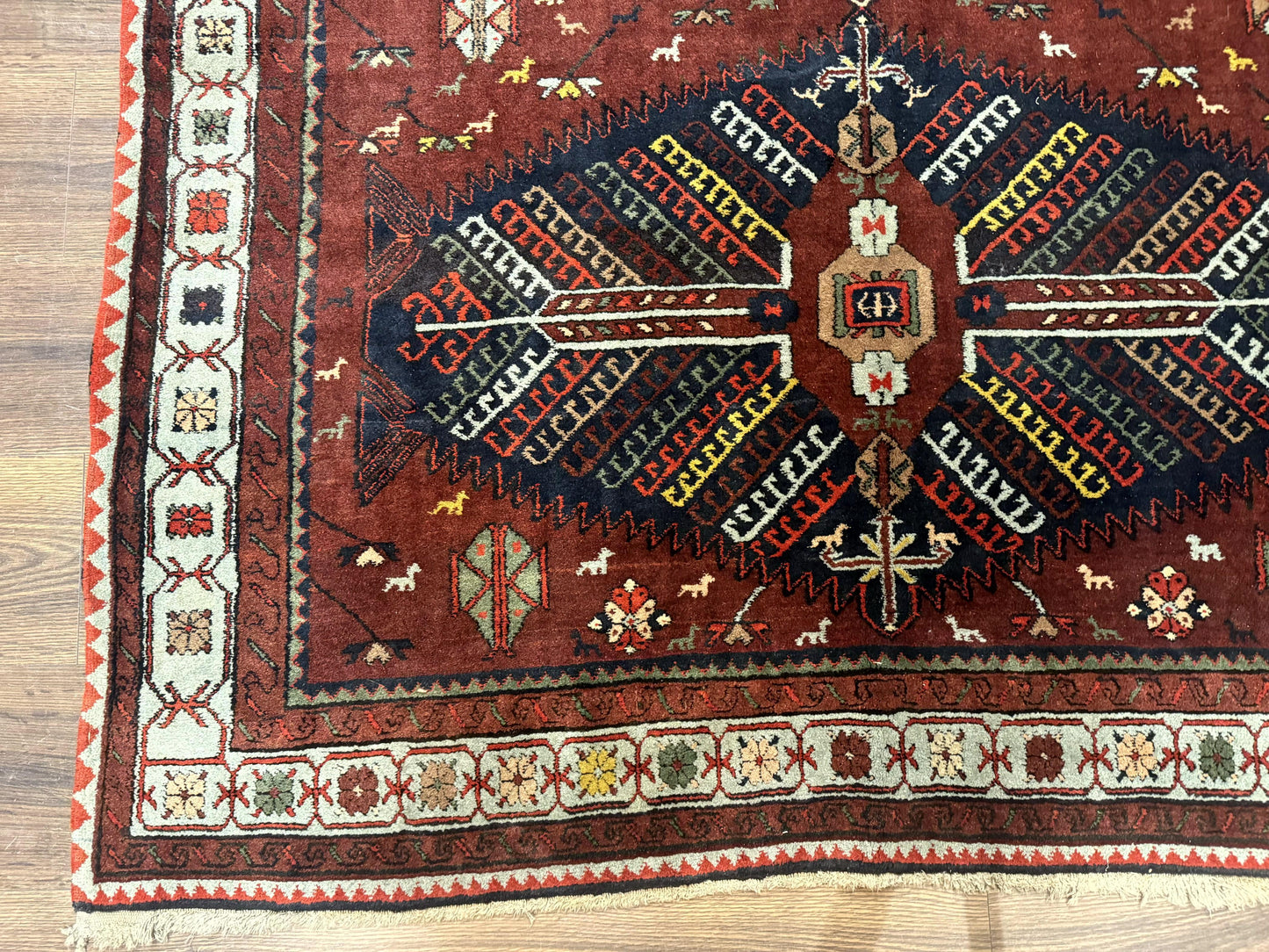 Antique Persian Tribal Rug 5 x 7.8, Triple Medallions, Red, Persian Afshar Rug