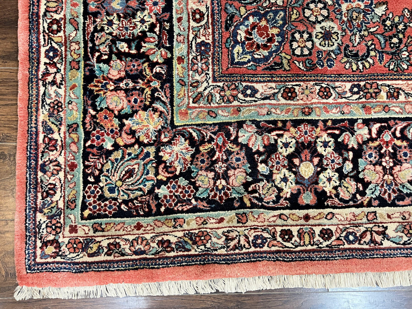 Persian Sarouk Rug Square 11x11 ft Hand Knotted Wool Floral Red Carpet Handmade Antique Rug