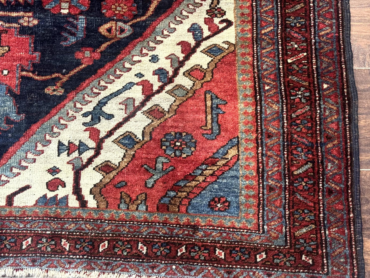 Antique Persian Bidjar Rug 5x6, Navy Blue and Red, Persian Tribal Rug