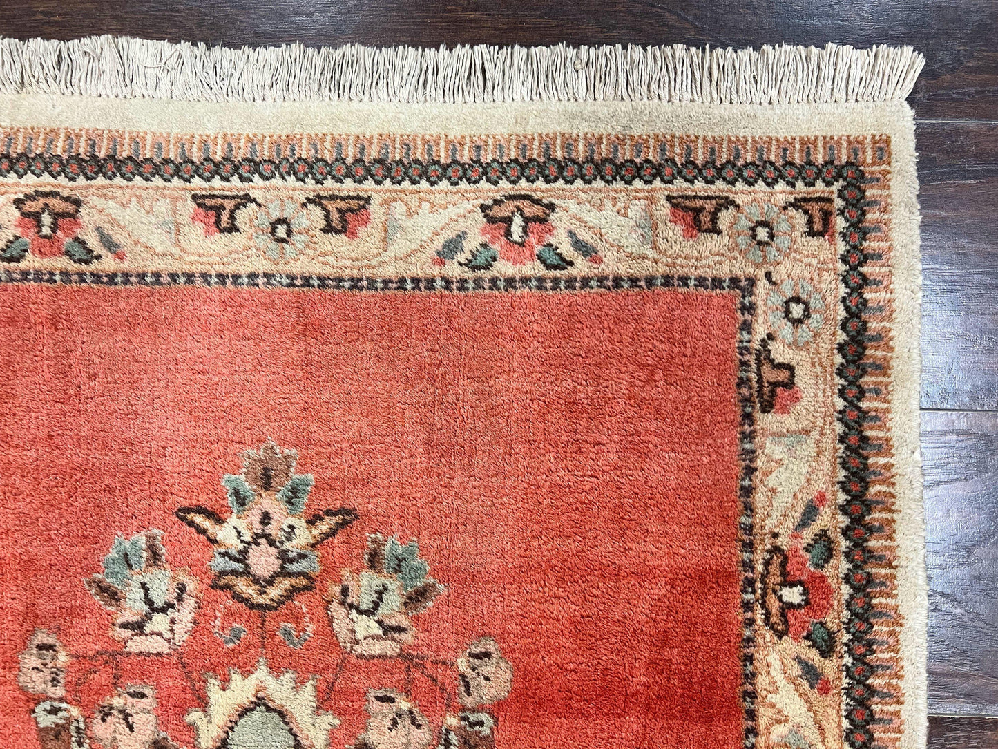 Persian Tabriz Runner Rug 3 x 12, Vintage Hand Knotted Wool Oriental Hallway Carpet, Light Red Beige Tan, Fine Weave, Semi Open Field, Traditional