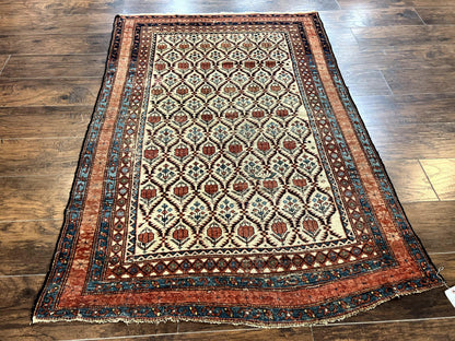 Antique Caucasian Rug 4x6 Hand Knotted Wool Shirvan Carpet
