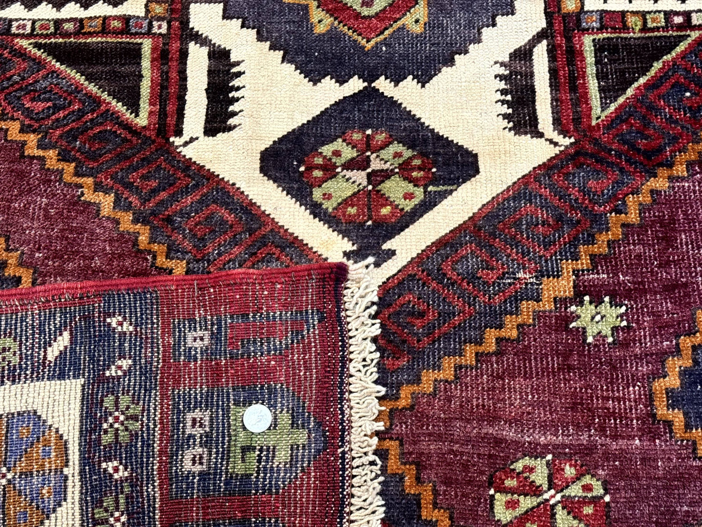 Turkish Kazak Rug 5x7 Geometric Hand Knotted Wool Semi Antique