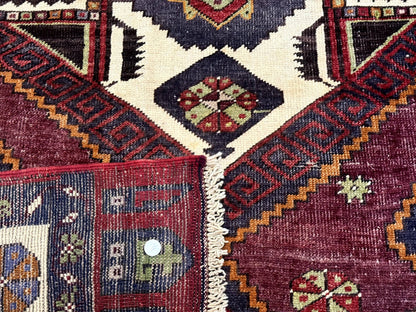 Turkish Kazak Rug 5x7 Geometric Hand Knotted Wool Semi Antique