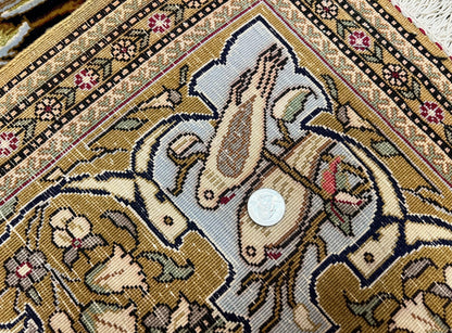 Persian Qum Pictorial Rug With Layla Majnun Birds In Garden Scene 4.8 By 6.5