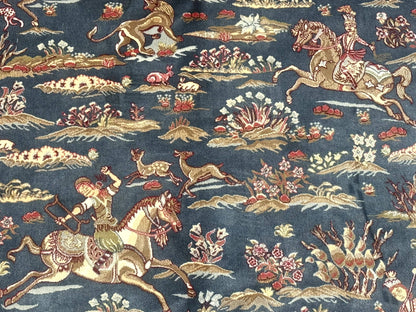 Bamboo Silk Rug Hunting Design 5x8 Steel Blue Ivory Contemporary Area Rug