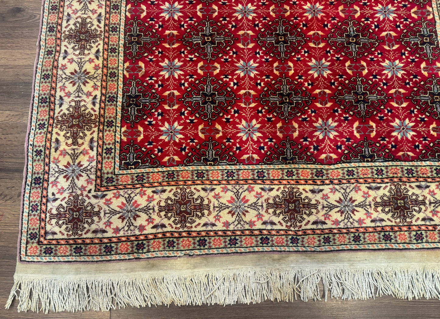 Turkish Sivas Rug 4x6, Red and Cream, Allover Design, Handmade Vintage
