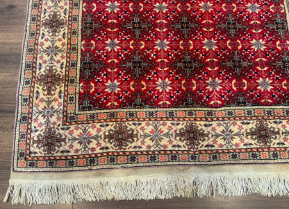 Turkish Sivas Rug 4x6, Red and Cream, Allover Design, Handmade Vintage
