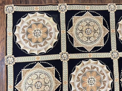 Needlepoint Rug 8x10 Handwoven Wool Panel Design Vintage French European