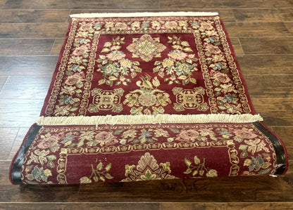 Indo Persian Kerman Rug 4x6 Vintage Hand Knotted Wool Floral Burgundy Elegant Home Decor
