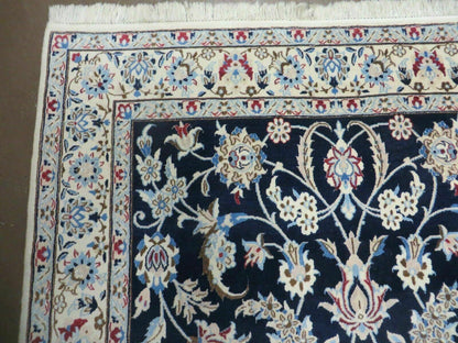 Persian Nain Rug 4x7 Handmade Wool And Silk Details Vintage Oriental
