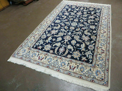 Persian Nain Rug 4x7 Handmade Wool And Silk Details Vintage Oriental