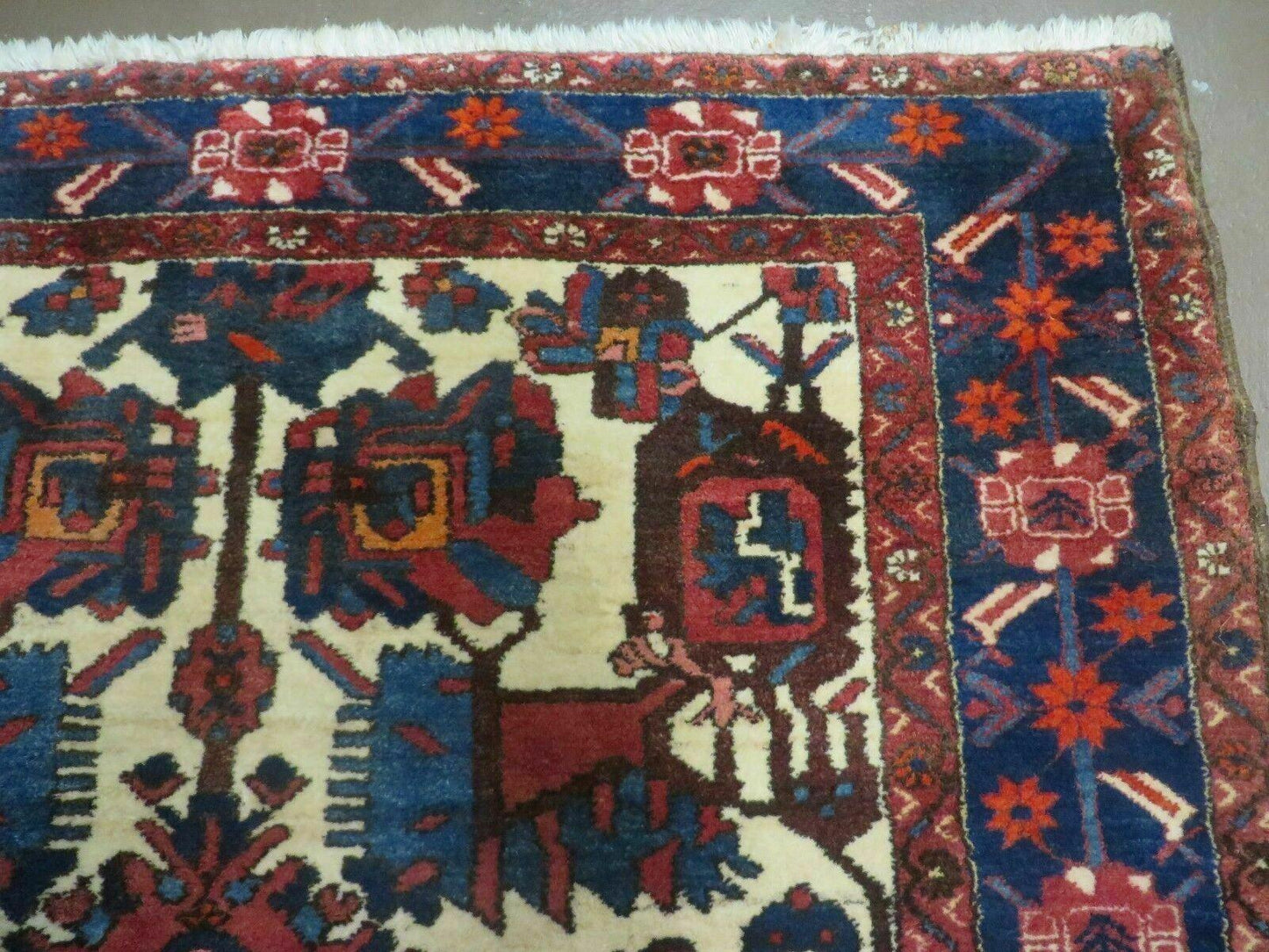 Antique Handmade Indian Floral Wool Rug 66x124 Vegetable Dye Tribal Oriental