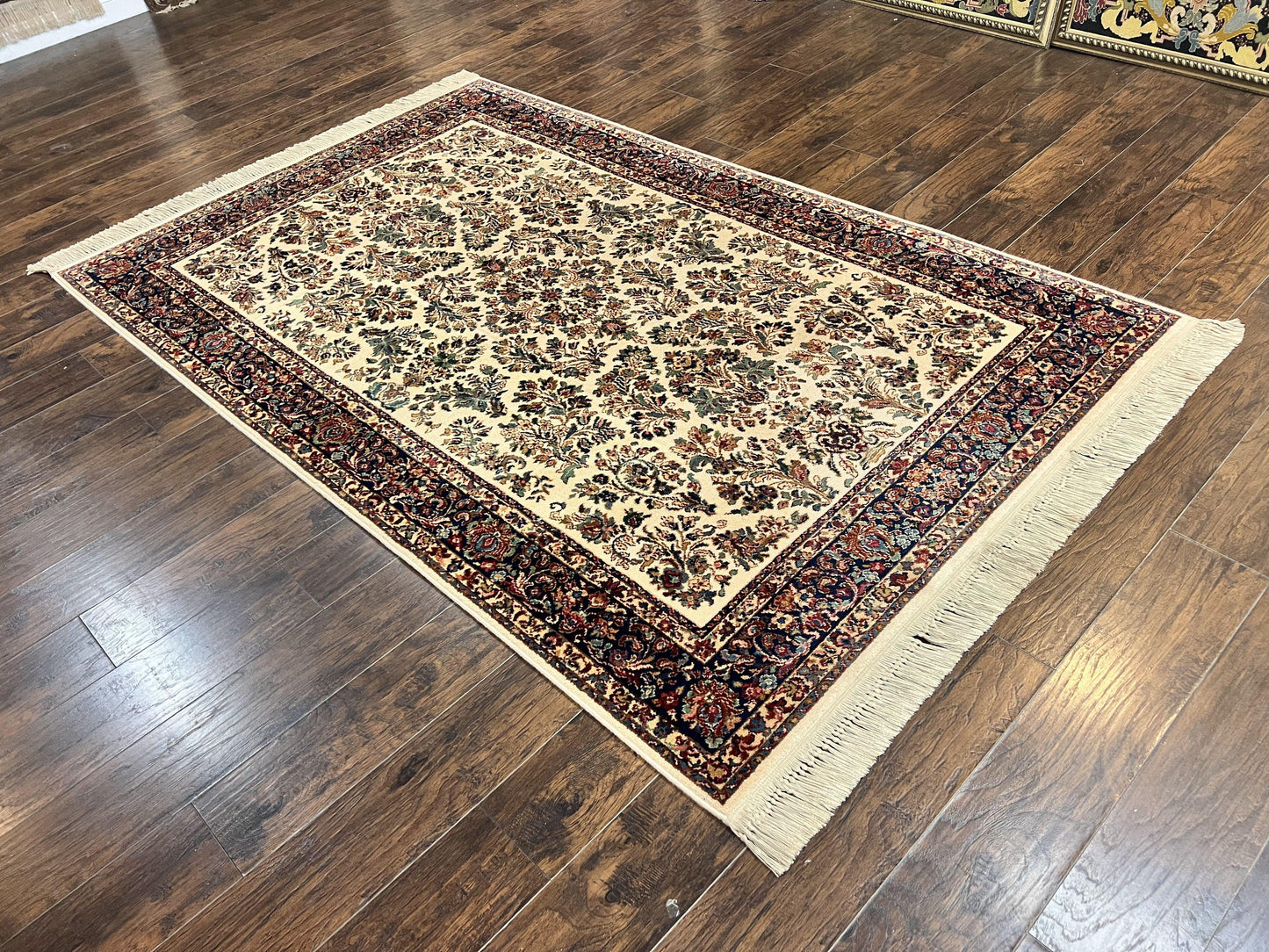 Karastan Rug 5.9 x 9 Ivory Sarouk #760, Vintage Wool Original Collection 700 Series, Discontinued