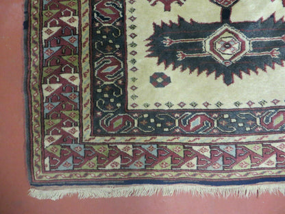 Vintage Turkish Geometric Wool Rug Handmade 1960s 41x51 Allover Pattern