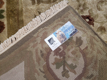 Vintage Nepali Tibetan Aubusson Rug 6x9, Wool Hand-Knotted Cream Beige Carpet, Leaves & Floral Pattern 6 x 9 Soft Area Rug Home Office Rug