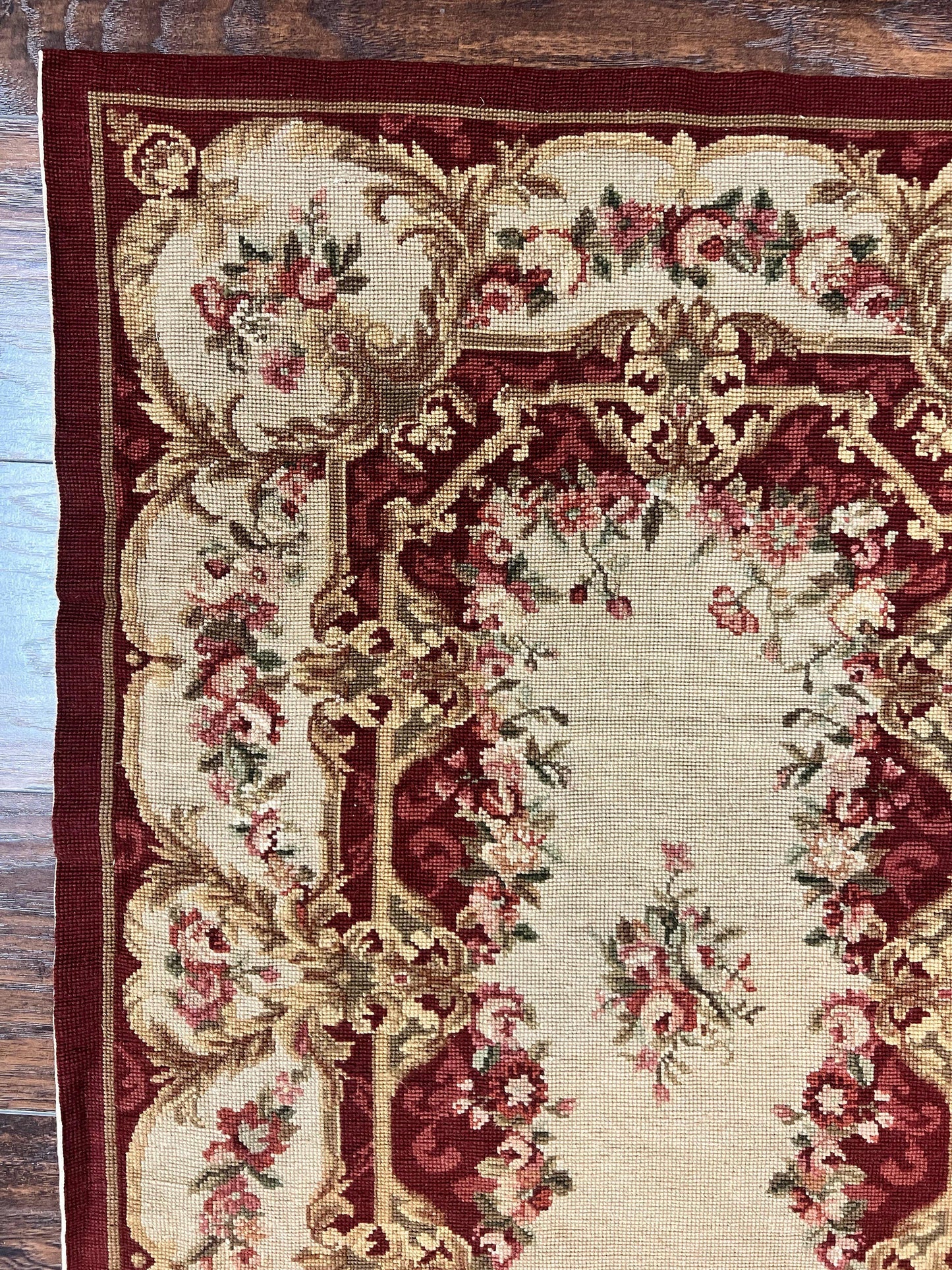 Needlepoint Runner Rug Tan Flatweave Hallway Rug Aubusson European Design