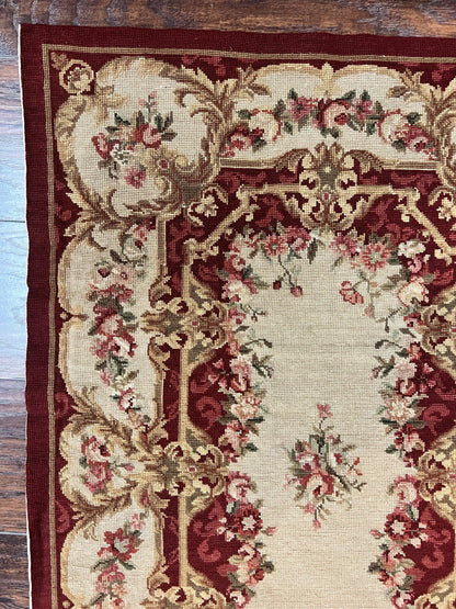 Needlepoint Runner Rug Tan Flatweave Hallway Rug Aubusson European Design
