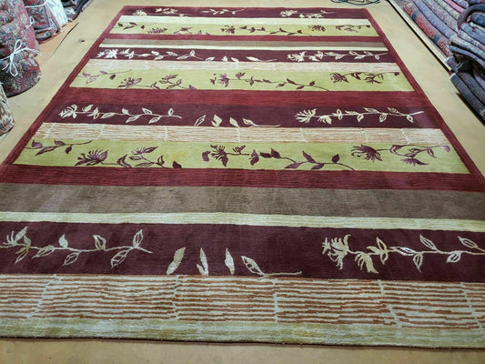 Tibetan Wool Rug Hand Knotted 8x11 Floral Design Modern Contemporary Decor