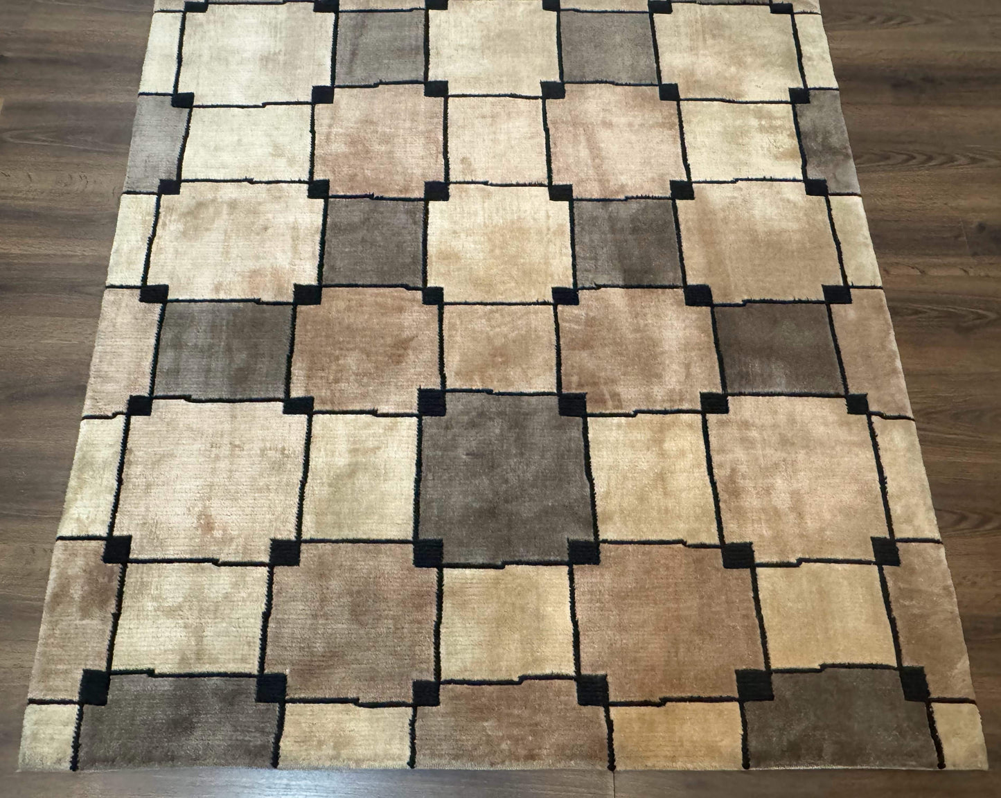 Tibetan Wool Rug 5x8 Hand Knotted Contemporary Abstract Design Soft Thick Pile