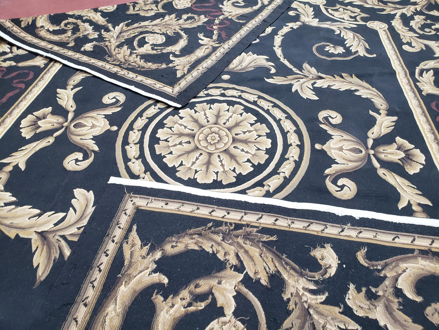 Black and Tan Aubusson Rug, 10 x 14 Aubusson Carpet, New Aubusson Rug, Elegant, Wool, Handmade Area Rug, Flatweave Rug, Large Aubusson Rug