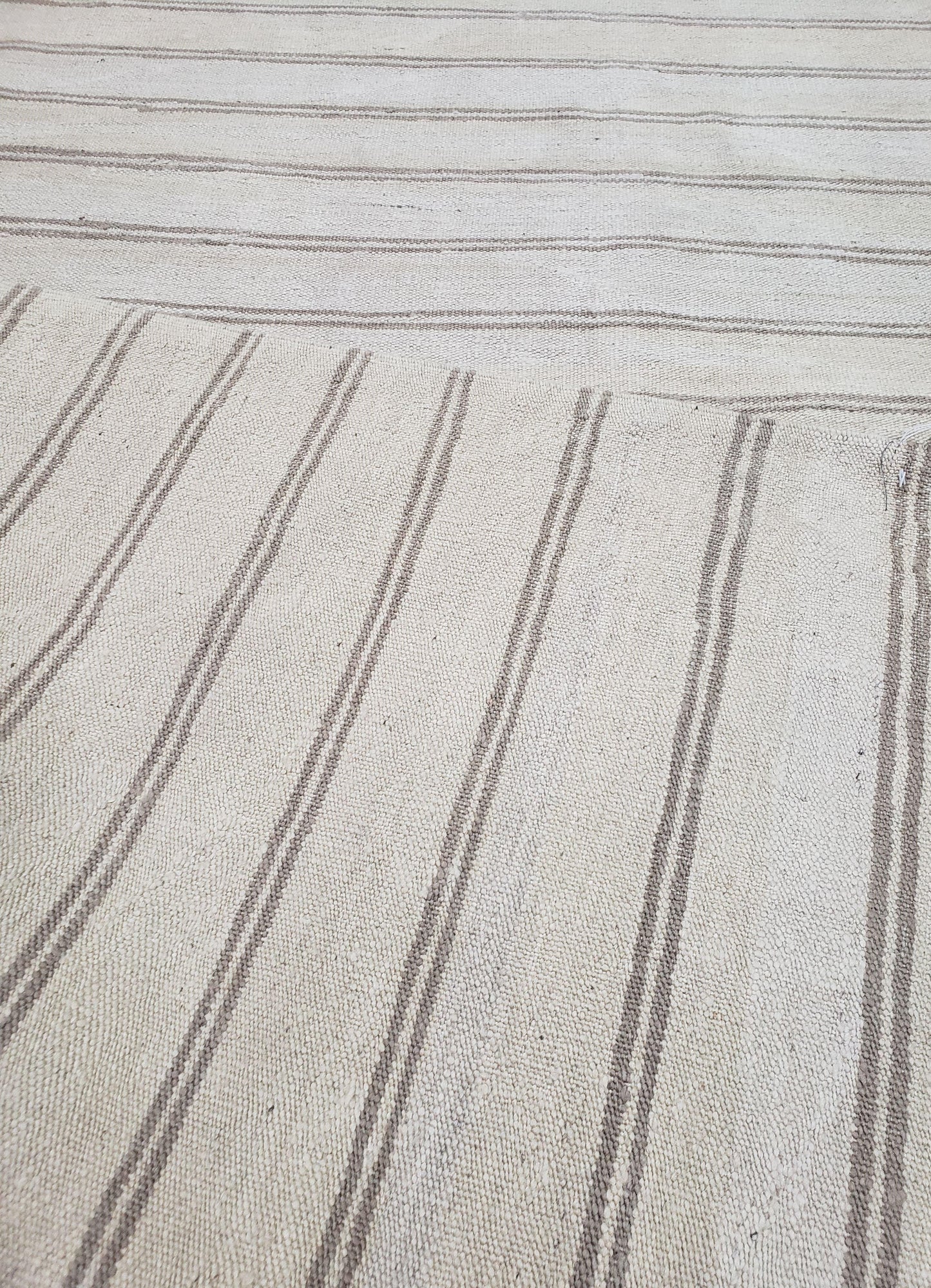 New Striped Turkish Kilim Area Rug 4x6 ft, Hand-Knotted, Wool, Light Gray, Earth Tone Decor, Flatweave Kilim, Two Toned Rug, Southwestern