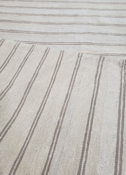 New Striped Turkish Kilim Area Rug 4x6 ft, Hand-Knotted, Wool, Light Gray, Earth Tone Decor, Flatweave Kilim, Two Toned Rug, Southwestern