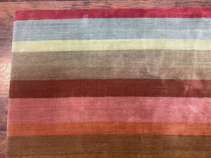 Modern Persian Gabbeh Rug 8x10, Multicolor Stripes, Soft Thick Wool Pile