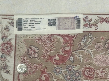 Turkish Silk Rug 8x10 Ivory Hunting Scene Bamboo Silk Contemporary