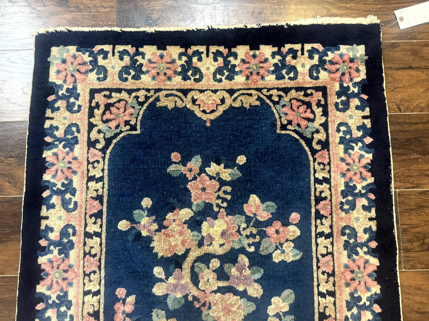 Blue And Beige Chinese Wool Rug 3x6 Peking Antique Hand Knotted Carpet