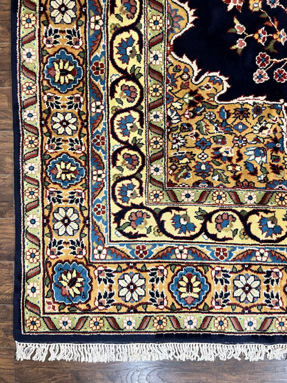 Indo Persian Rug 12x15, Mahal Sarouk Rug 12 x 15, Wool Hand Knotted Vintage Carpet, Navy Blue, Oversized Rug, Center Medallion