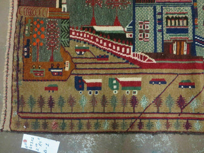 Afghan Balouch Wool Pictorial Rug 3x5 Handmade Vintage Tribal Design
