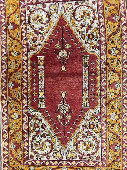 Antique Turkish Prayer Rug 3x5 Hand Knotted Oushak Wool Mehrab Vintage Carpet