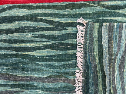 Kilim Area Rug Sea Green Handmade Wool Turkish Flatweave 5 Ft 6 In X 7 Ft 10 In